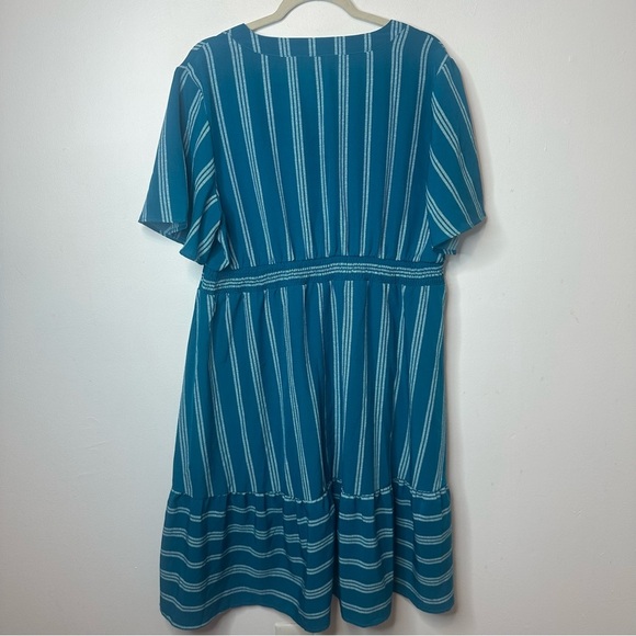 Bloom Chic Plus Size Teal Blue Short Sleeve Dress Size 14 / 16 Striped - Picture 2 of 7